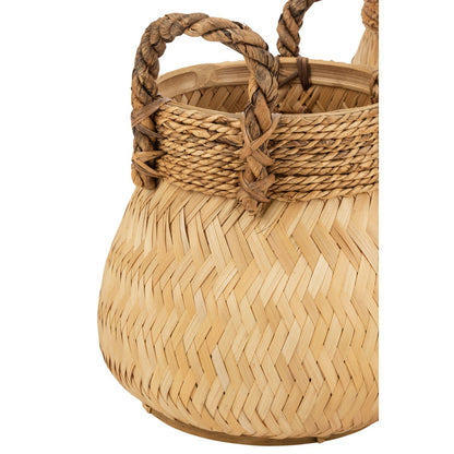 J-Line Set Van 3 Manden+Handvat Bol Bamboe+Touw Naturel Small