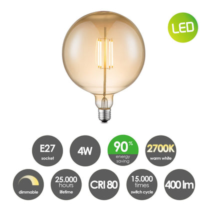 Home Sweet Home hanglamp vintage Globe LED 3L G18- dimbaar E27 amber