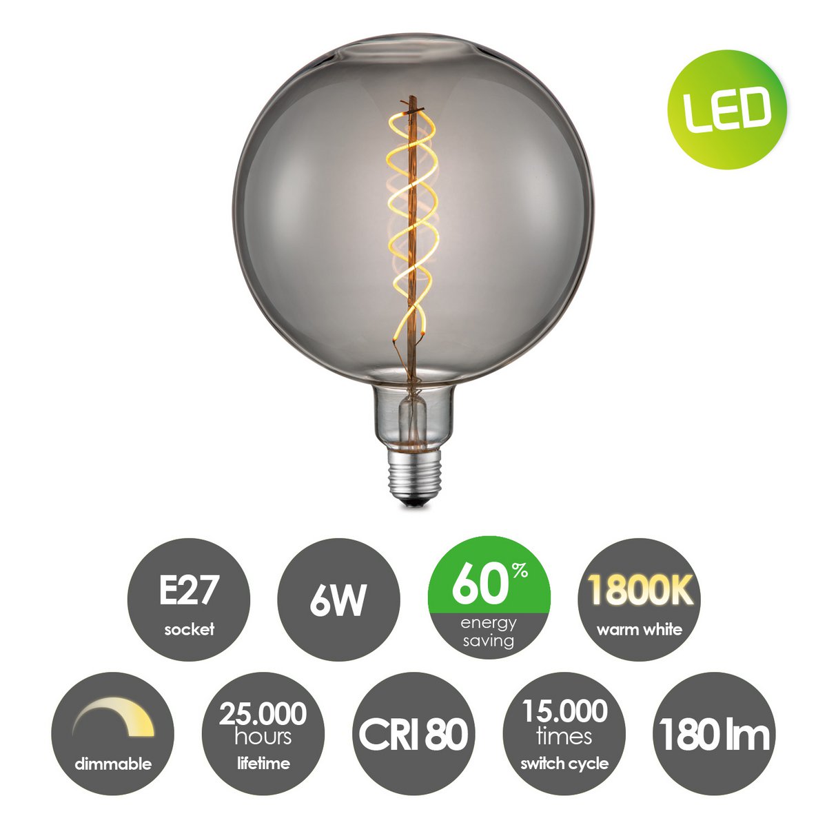 Home Sweet Home hanglamp vintage - 3 LED lamp G180 - dimbaar E27 rook