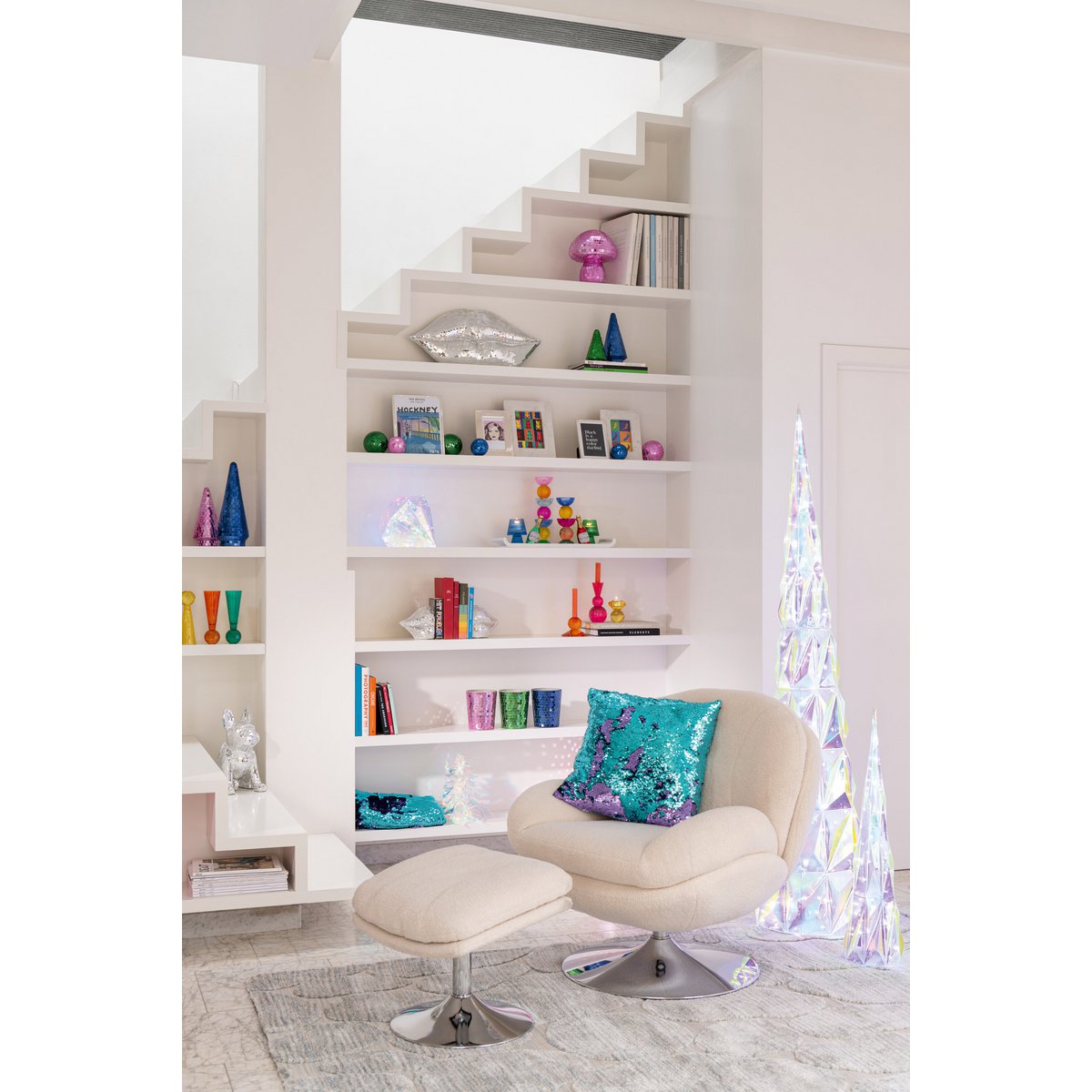 J-Line Relax Zetel+ Voetbank Metaal/Multiplex Creme/Zilver