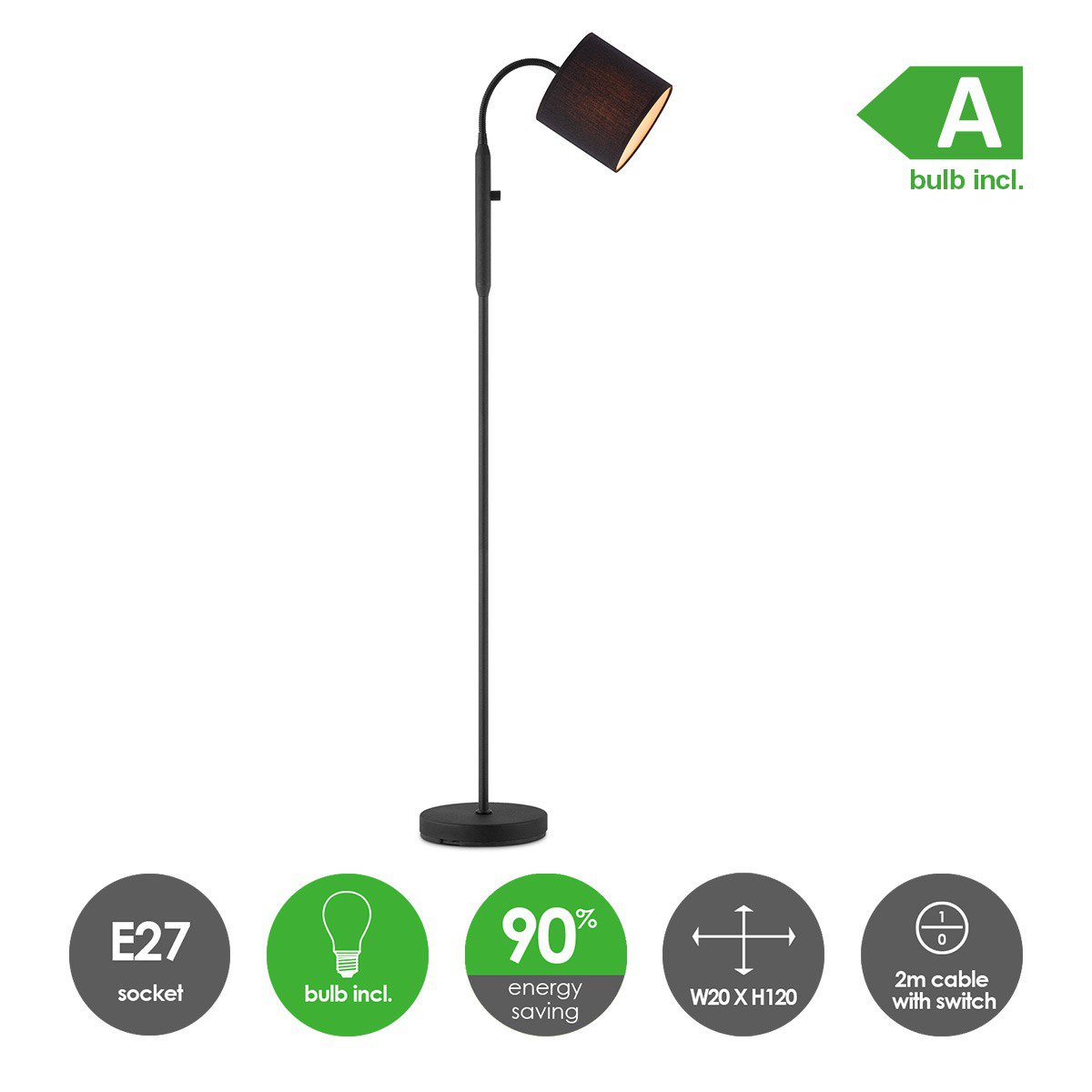 Home Sweet Home Moderne Vloerlamp - Staande Leeslamp - dimbaar
