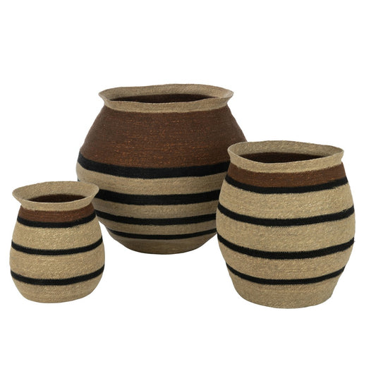 J-Line Set Van 3 Manden Rond Gestreept Marie Zeegras Bruin Zwart