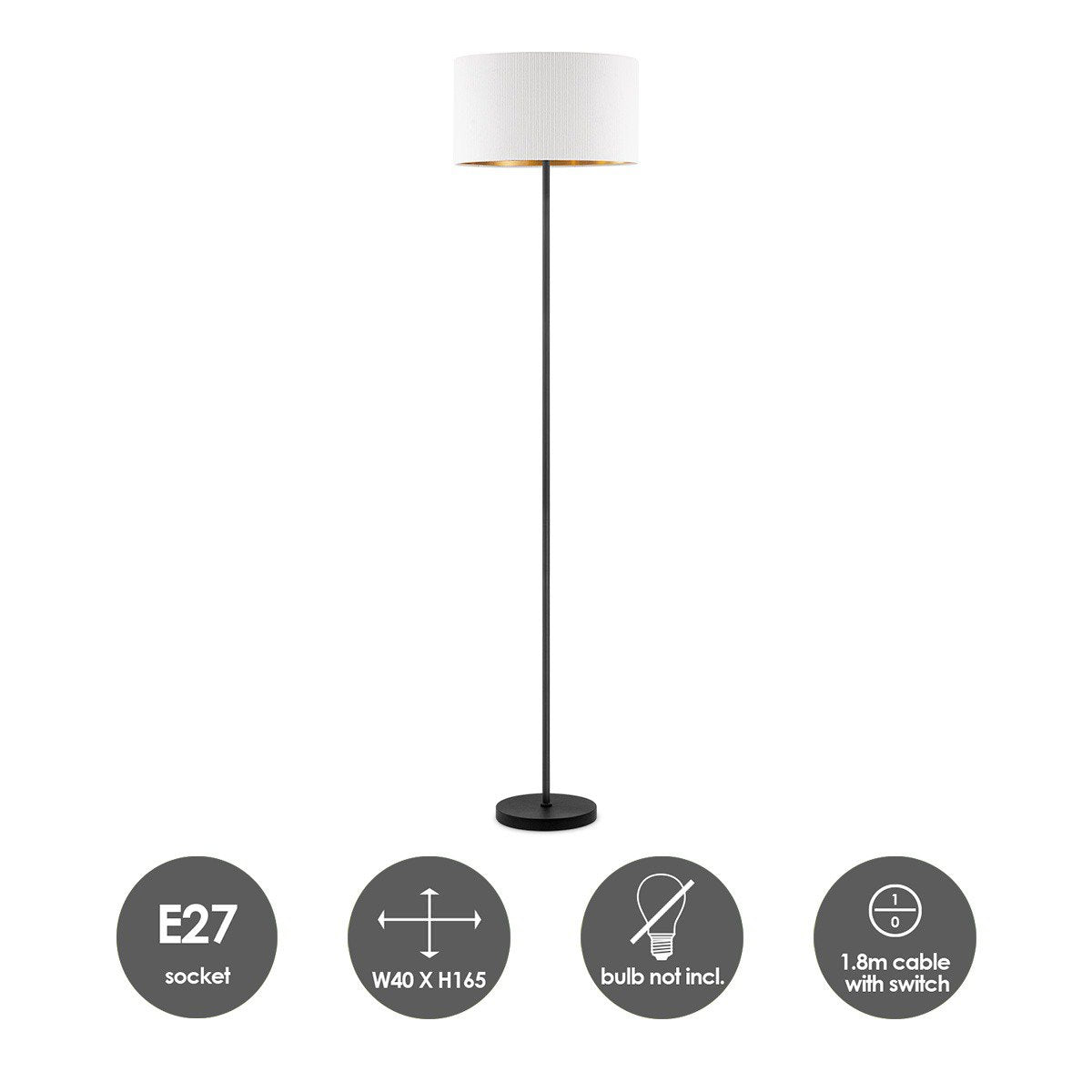 Home Sweet Home Cylindrische Corduroy Vloerlamp - Wit - ø40 x 165 cm