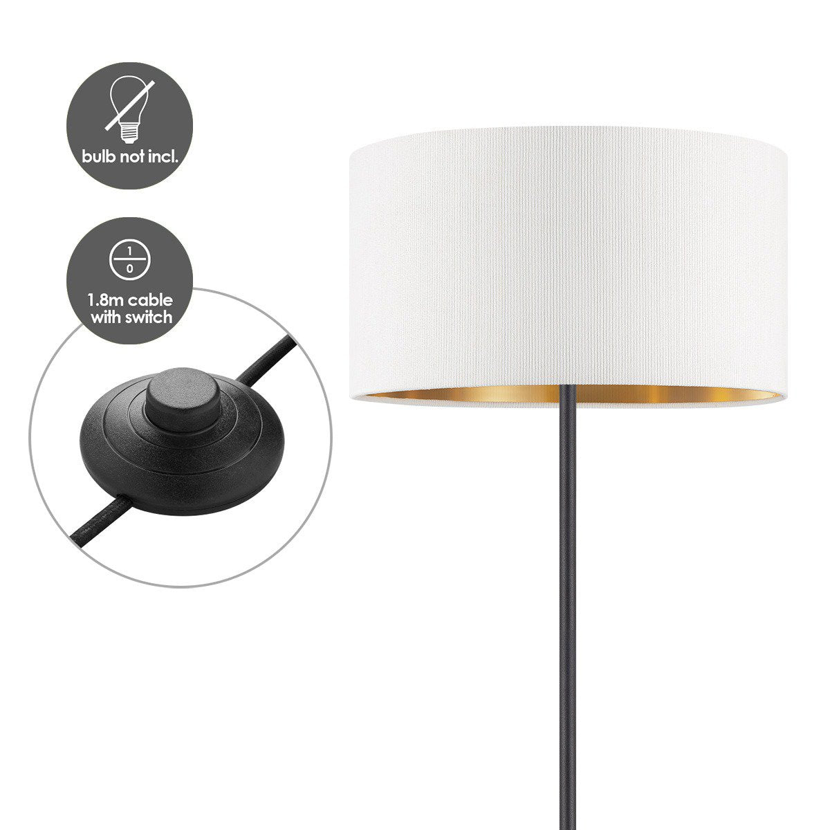 Home Sweet Home Cylindrische Corduroy Vloerlamp - Wit - ø40 x 165 cm