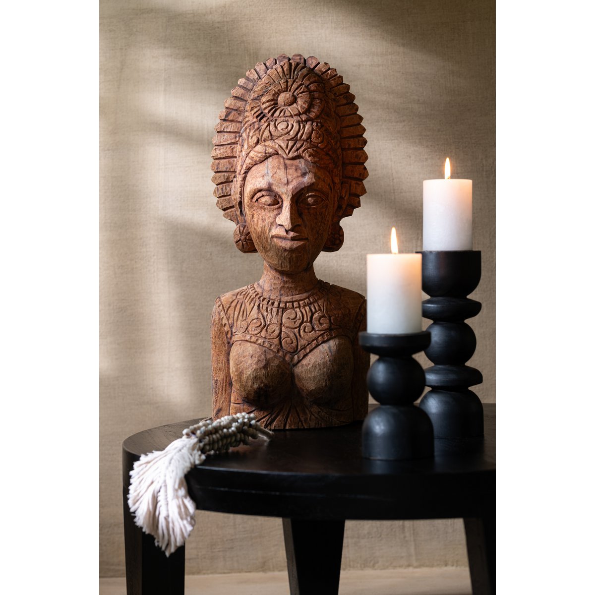 J-Line Salontafel Rond Mango Hout Matte Zwart