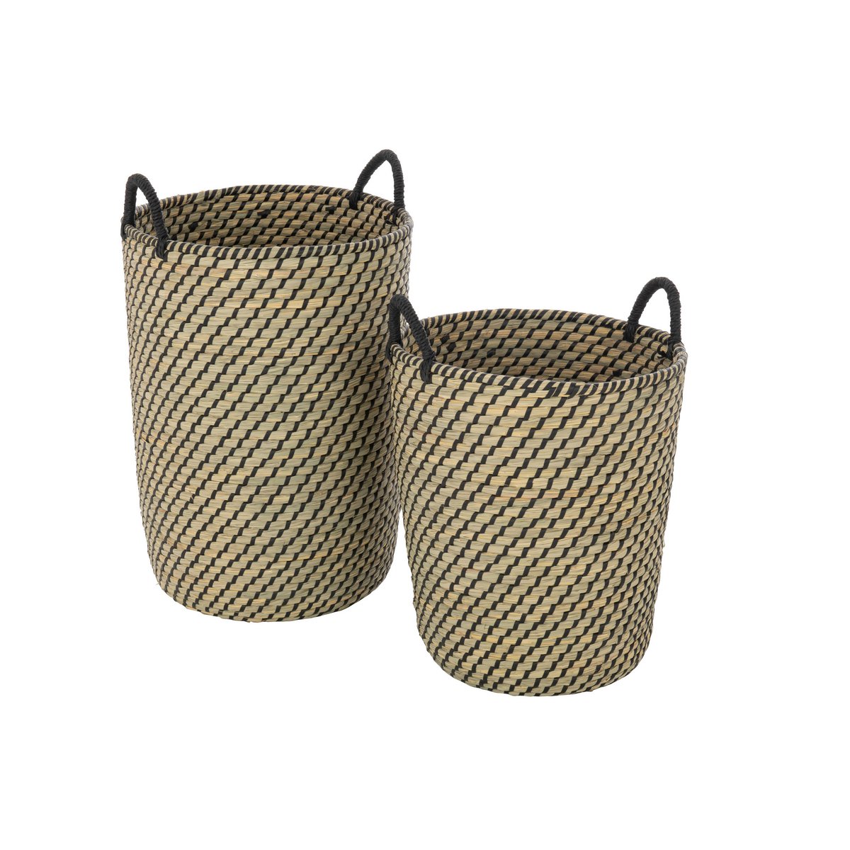 J-Line Set Van 2 Mand Rond Handvatten Stro Naturel/Zwart