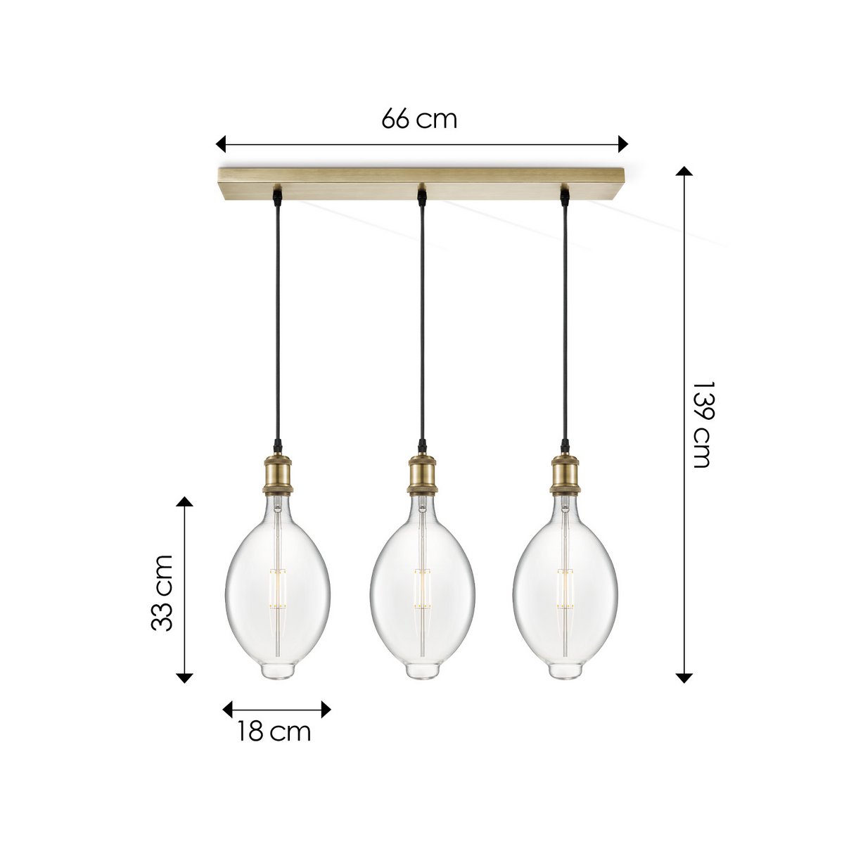 Home Sweet Home hanglamp vintage Ovaal LED 3L G180 dimbaar E27 helder