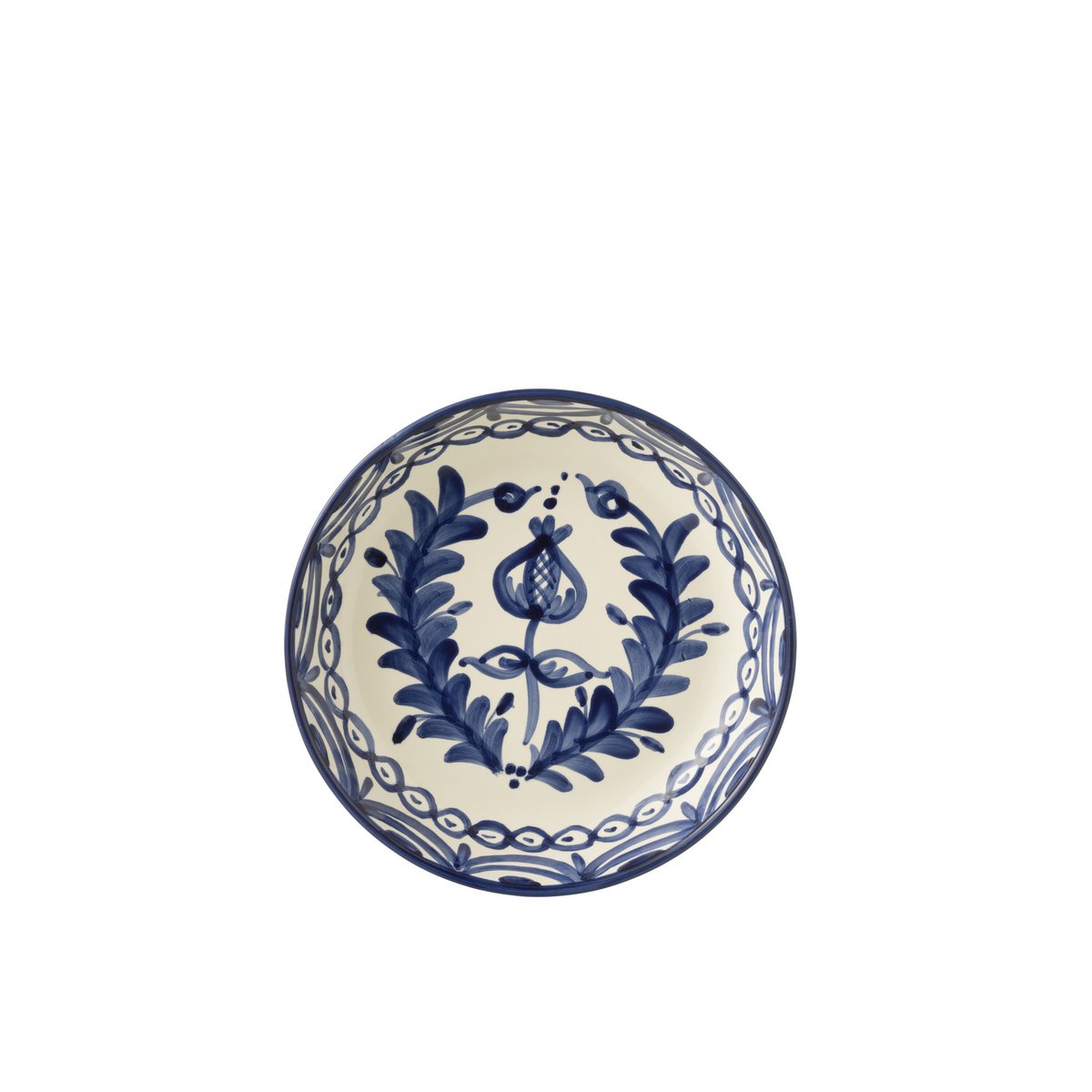 J-Line Kom Granada Laag Keramiek Wit/Kobaltoblauw Groot