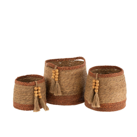 J-Line Manden Rond - jute - naturel/bruin
