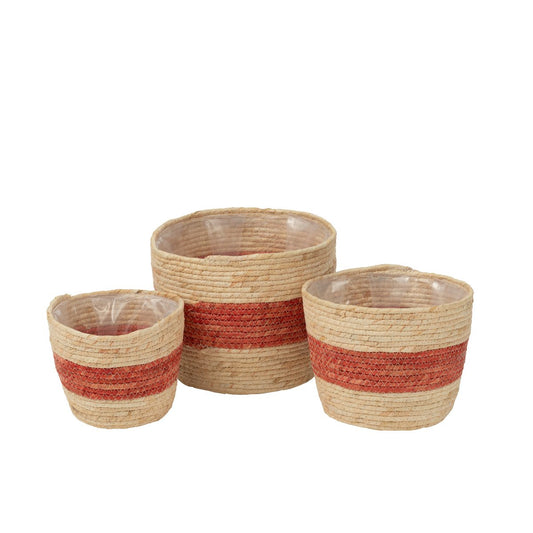J-Line Set Van 3 Mand Streep Maïs Naturel/Rood