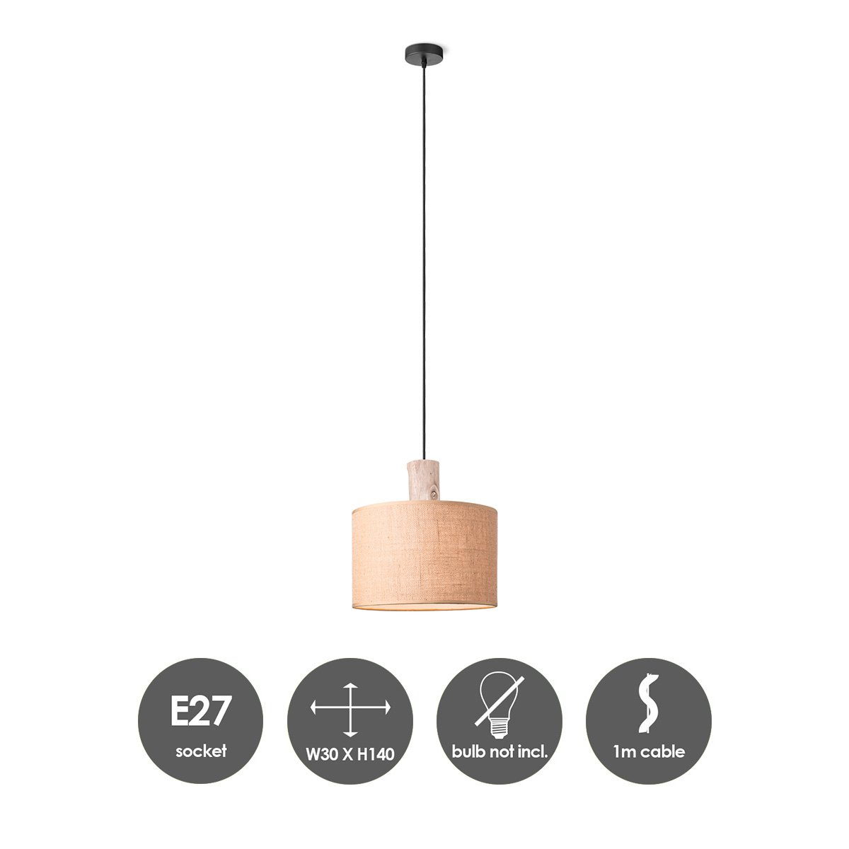 Home Sweet Home Hanglamp Linnen - hout - 30x30x140cm