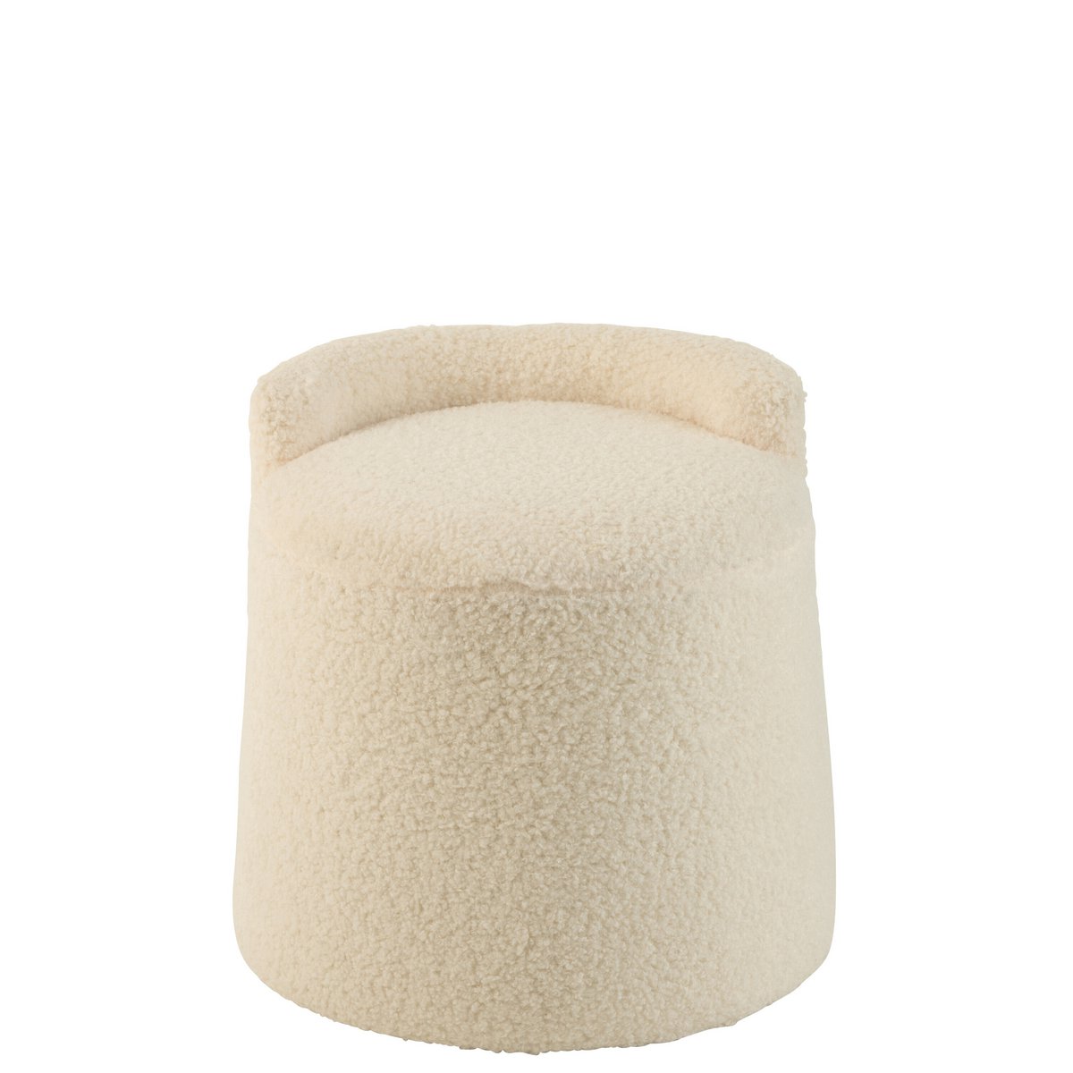 J-Line Poef Teddy Rond+Rugleuing Bouclé Wit