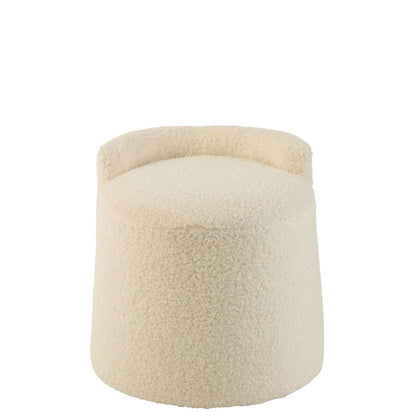 J-Line Poef Teddy Rond+Rugleuing Bouclé Wit