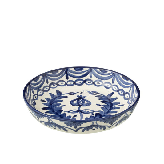 J-Line Kom Granada Laag Keramiek Wit/Kobaltoblauw Groot
