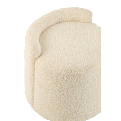 J-Line Poef Teddy Rond+Rugleuing Bouclé Wit
