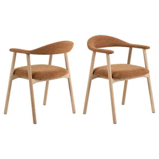 HSM Collection-Eetkamerstoel Ella Met Arm S/2-56x54x76-Terracotta/White Pigmented-Stof/Eiken