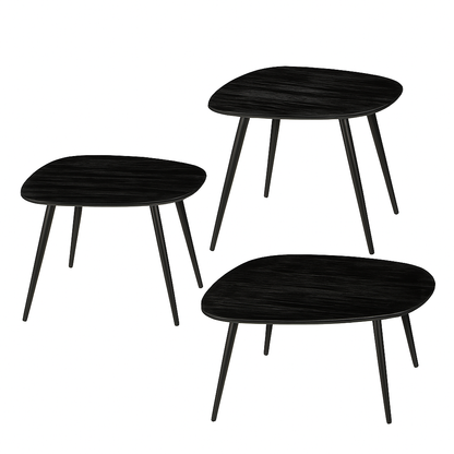 Jailey Bijzettafel - Set van 3 - L62 x B52 x H34 cm - Gerecycled Hout - Zwart