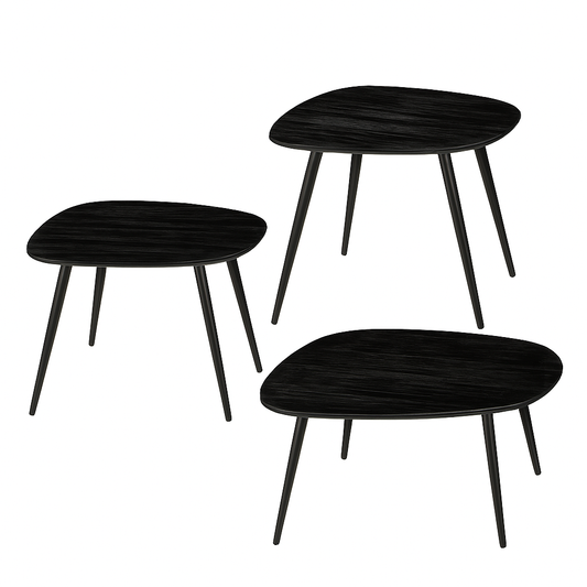 Jailey Bijzettafel - Set van 3 - L62 x B52 x H34 cm - Gerecycled Hout - Zwart